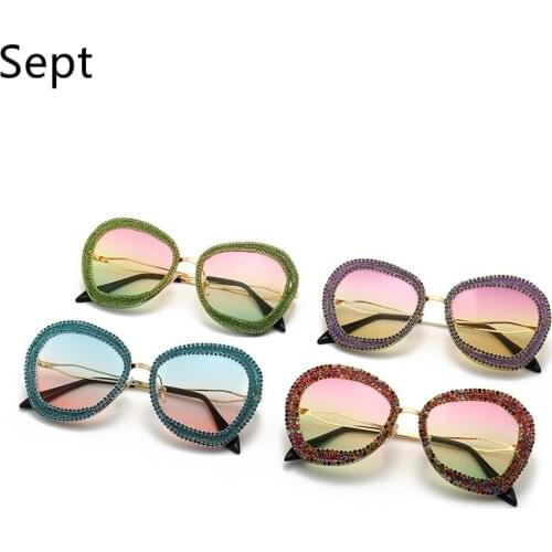 Sept Luxury Rhinestone Irregular Frame Fashion Gradient Sunglasse Bling Sun Glasses for Women Vintage Shades Eyeglassesl