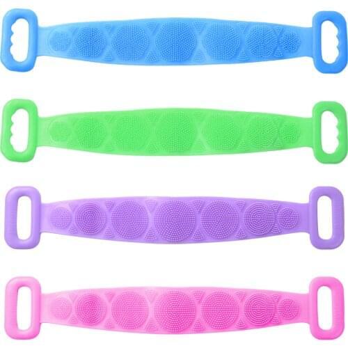 Silicone Back Scrubber for Shower Body Cleaning Soft Brush Bath Towel Belt Exfoliating Massage Double-Sided Back Scrubber
