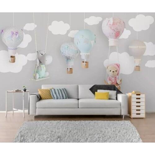 Nordic contracted hand - painted cartoon animal balloon children room background