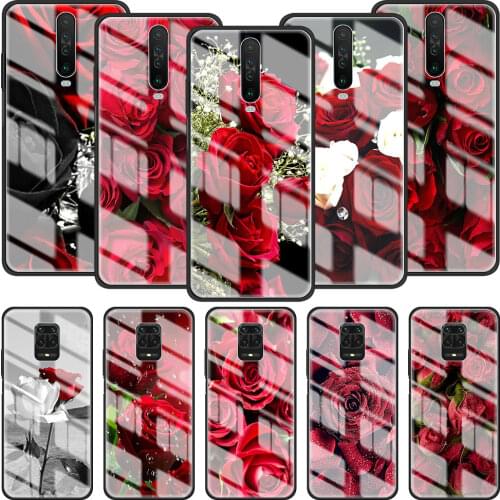 Glass Case for Xiaomi Redmi Note 9S 9 8T 7 8 9C Mi 10T Pro 9T 10 Lite Poco X3 NFC Tempered Coque Shell Rose Flower