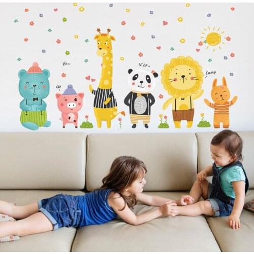 Super Cartoon Animal Wall Stickers Baby Room Wall Decoration Kindergarten Wall Decor Self-Sticking Kids Room Picture Mural