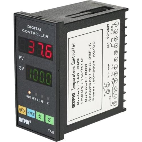 Thermostat TA6-SNR Temperature Controller Dual 4 LED PID Heating Cooling Control TC/RTD Input SSR Output 1 Relay Alarm
