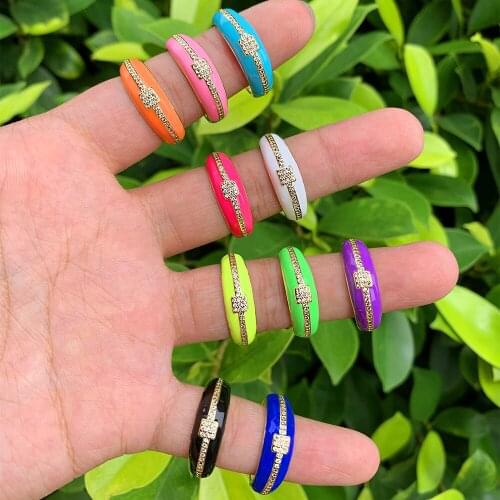 18K Gold Plated Enamel Finger Ring Coloful Trendy Brass Jewelry Fit For Girl/Women