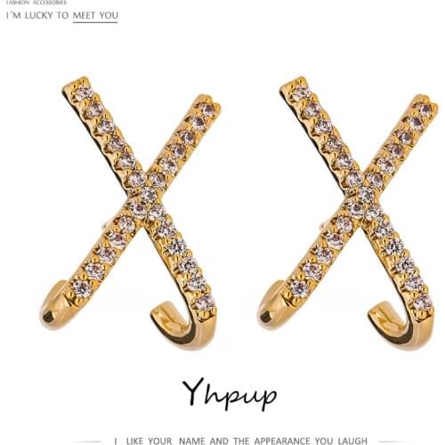 Yhpup kpop Exquisite Cubic Zirconia Irregular Stud Earrings High Quality Golden Texture Earrings бижутерия для женщин Gift 2021