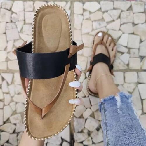 Women Roman Sandals Lady Summer Casual Shoes Retro Beach Flip FlopsOutdoor Flat Slides Handmade Sewing Comfortable Women Shoes
