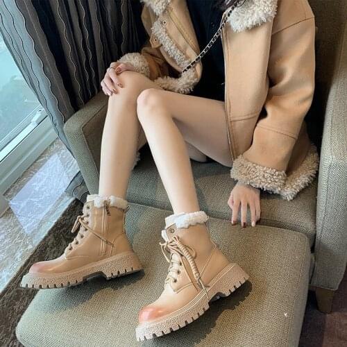 Womens Winter Leather Platform High Gothic.Furry Ankle Female Khaki,White Boots.Army,Military,Motocross,Zipper Footwear Boots
