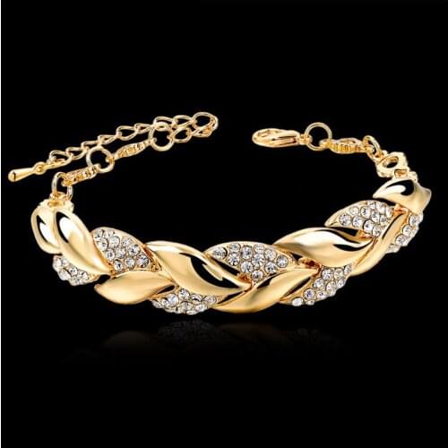 New Fashion Gold Braided Leaf Bracelets For Women Luxury Crystal Hand Chain For Bridal Wedding Bracelet Gifts
