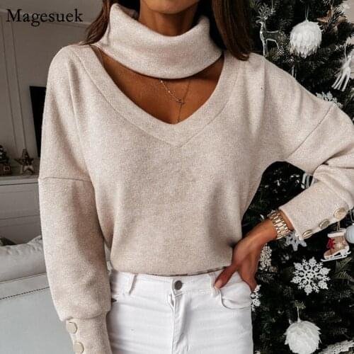 Hollow Out V-neck Loose Solid Tops Blouse Women New Spring Autumn Knitted Top Red Long Sleeve Office Shirts Casual Blouses 12836