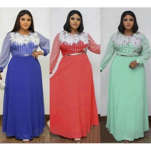 Plus Size Boubou African Print Striped Dresses For Women Dashiki Hippie Clothes 2021 Fashion Abaya jellaba femme Party Attire