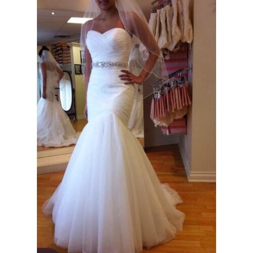 Sweetheart Off The Shoulder Crystal Sashes Court Train Lace Up Back Mermaid Wedding Dresses With Beading Sash