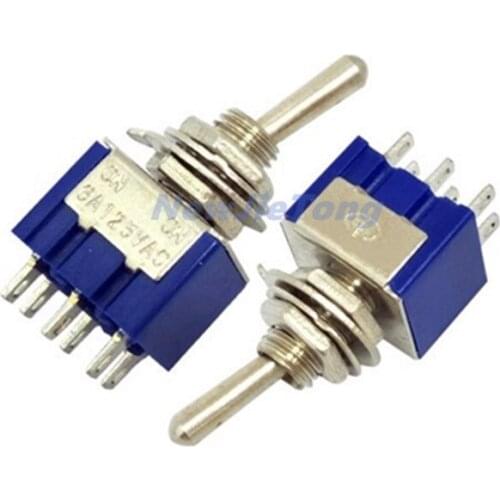 10pcs Mini Toggle Switch MTS-202 6A 125V AC 6 Pins 2 Positions DPDT Type ON ON Durable Switches for Motors Parts