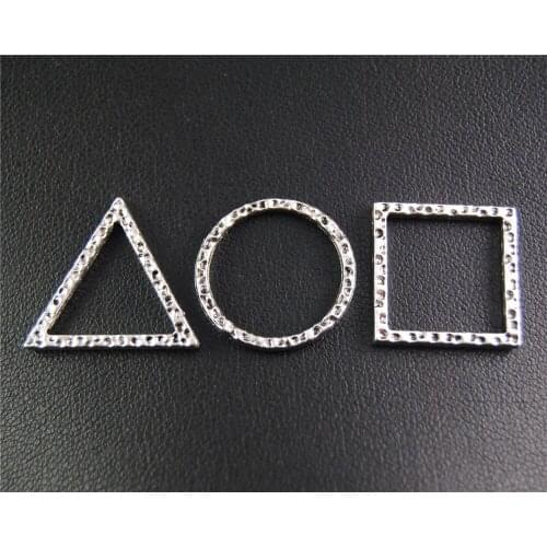 10pcs Silver Color Harmmered Geometry Shape Charm Fit Bracelets Necklance DIY Metal Jewelry Making 19mm A2089
