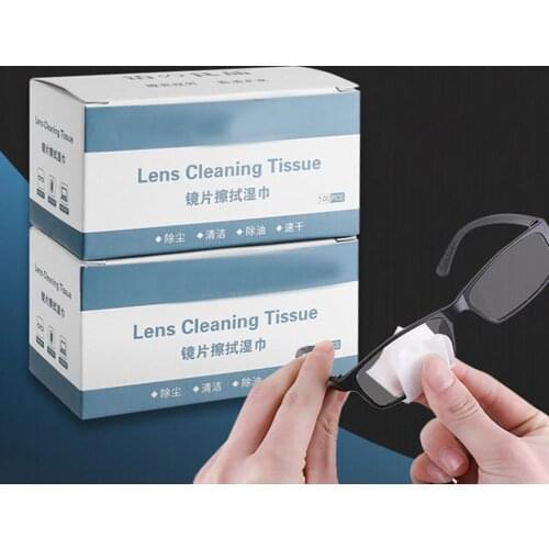 100Pcs / Box Glasses Cleaner Cloth Disposable Degreasing Paper Pre-Moistened Lens Cleaning Wipes for Glass Cleaning Tools