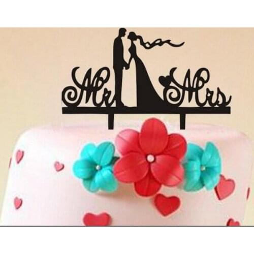 100pcs/lot, Creative Mr. & Mrs Couple han in hand Acrylic wedding cake inserted card Wedding Cake Topper Party Cake Decorations