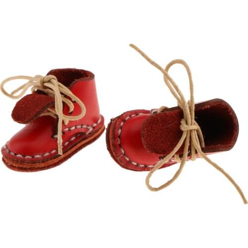 12 Inch Dolls Shoes Red Lace up Flat Ankle Boots for Blythe Doll Clothing
