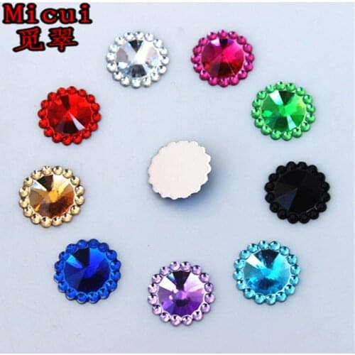 Micui 200PCS 12mm Round Acrylic Rhinestones Crystal Flatback Rhinestones Stones For Strass Clothing Decorations MC255