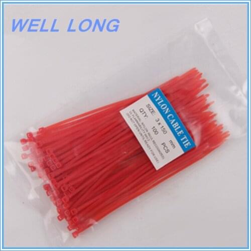 200pcs/lot 3*150mm Red Self-Locking Nylon Wire Cable Zip Ties, Cable Ties