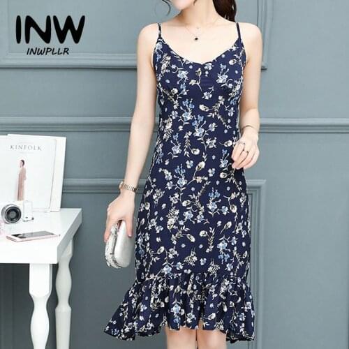 2018 Summer Floral Dress Feminino Casual Beach Dress Print Chiffon Dresses Female Boho Robe Femme Plus Size Strap Vestidos Mujer