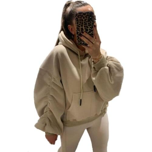 2021 Autumn And Winter New Womens Sweatshirt Solid Color Long-sleeved Wild Loose Casual Hooded Sweatshirt Simple En
