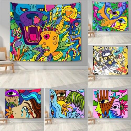 Abstract Cartoon Graffiti Tapestry Wall Hanging Tapestry Blanket Bedroom Psychedelic Magic Mushroom Hallucination Tapestries