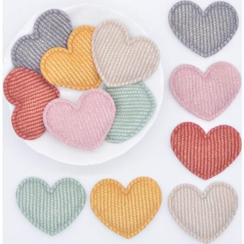50Pcs/lot 35*30mm Padded Glitter Cloth Heart Appliques for DIY Hat Clothes Leggings Sewing Supplies Headwear Decor Patches L73