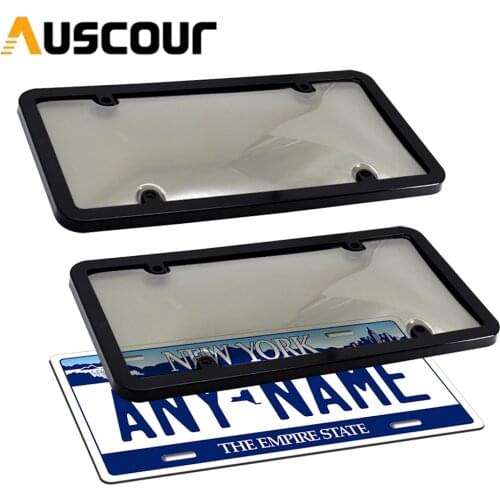 Car Durable Dark Grey Clear Tinted Smoked License Plate Tag Shield Cover and Frame Auto