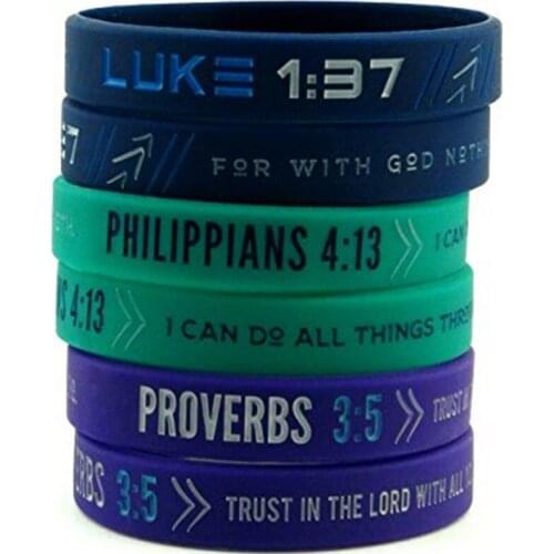 300PCS Faith power Jesus Christian bible verses Philippians 413 Luke 137 Proverbs 35 silicone rubber bracelet wristband