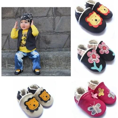 Soft Sole Genuine Leather Baby Shoes With Fur Baby Winter Shoes For Walking