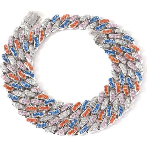 12mm Hip Hop Long Chain For Men Curb Cuban Link Chain Necklace Pave 4 Colors Zircon Iced Out MenS Rapper Jewelry