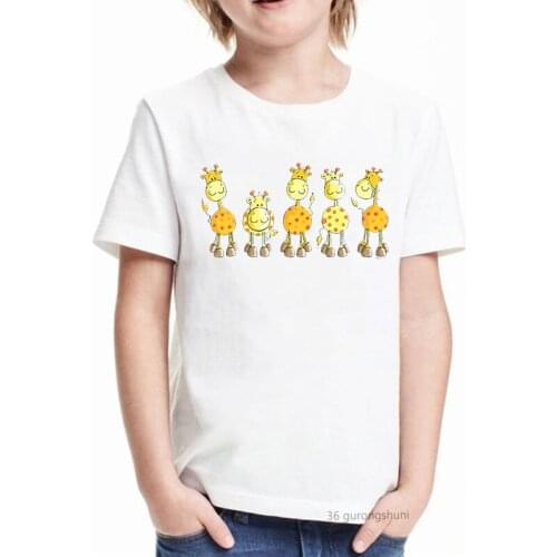 Kawaii Cartoon Print Giraffe Animal Clothes Boys/Girls Kids T Shirts Toddler Children Clothing T-Shirts Summer Tops Streetwear