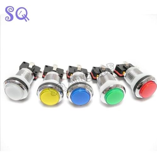 1pc free shipping CHROME Plated illuminated 12v LED Arcade Push Button with microswitch 5 colors