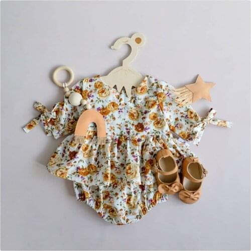 Newborn Baby Girl Half Sleeve Romper O-neck Floral Ruffle Jumpsuit Loose Outfits Sunsuit Clothes