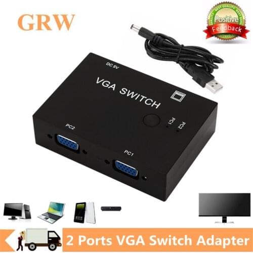 GRWIBEOU 2 In 1 Out Switcher 2 Port VGA Switch Box VGA for Consoles Set-top Boxes 2 Hosts Share 1 Display Notebook Projector