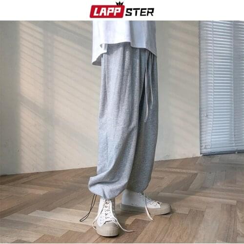 LAPPSTER Men Summer Kpop Fashions Harem Pants 2020 Oversized Baggy Joggers Pants Male Cotton Grey Casual Wide Leg Sweatpants