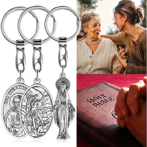 Metal Virgin Mary Angel Exorcism Keychain Jewelry Pendant Car Pendant Catholic Christian Crafts Boutique Accessories