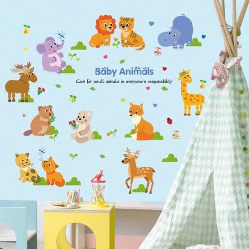 Cartoon Baby Animals Wall Stickers For Baby Kids Rooms Decoration Kidergarten Home Decor Living Room Wallpaper Posters