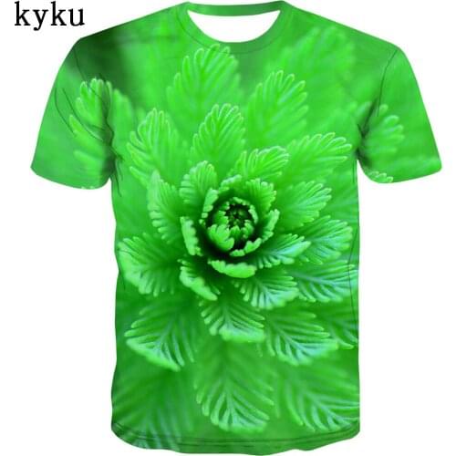 KYKU Brand Flower T-shirt Men Green Funny T shirts Abstract Anime Clothes Funny Shirt Print Hip Hop Tshirt Printed Short Sleeve