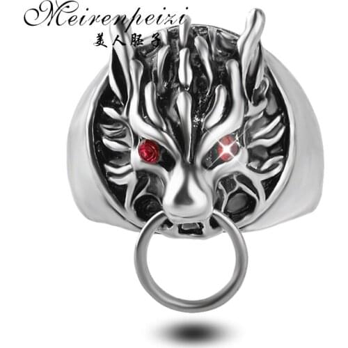New Punk Rock Wolf Head Cool Ring For Men Gifts Fashion Metal Alloy Biker Gothic Finger Rings Red Eyes Vintage Jewelry Size 8-11