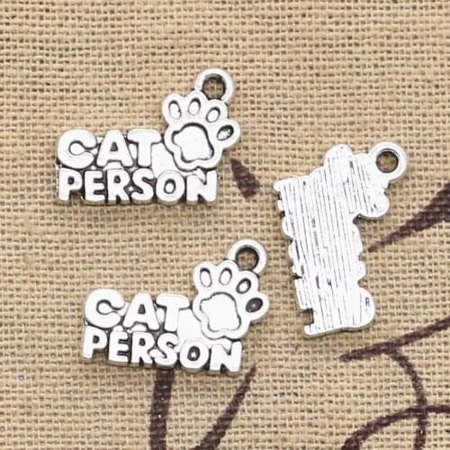 20pcs Charms Cat Person Friend Forever 13x18mm Antique Silver Color Pendants Making DIY Handmade Tibetan Silver Color Jewelry