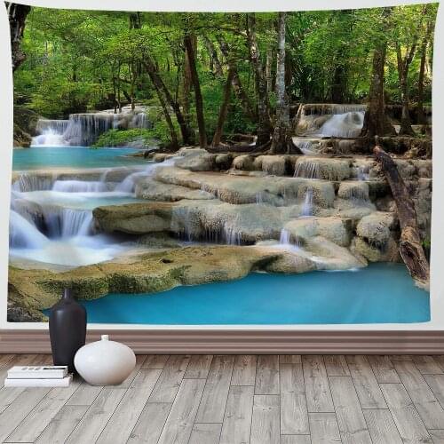Natural Scenery Forest Tapestry Wall Hanging For Living Dorm Decor Landscape Waterfall Tree Scape Wall Tapestry Fabric Blankets