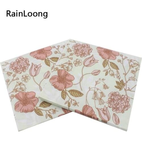 [RainLoong] Brown Floral Paper Napkin Printed Para Festas&Party Supply Decoration Tissue Servilleta 33*33cm 1 pack (20pcs/pack)