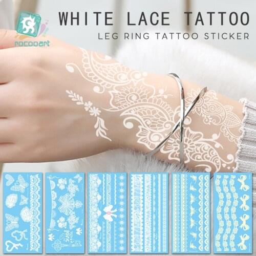 Different White Lace Henna style Temporary Tattoo Sticker Women Hand Jewelry Paste Bowknot Flower Waterproof Fake Body Art Taty