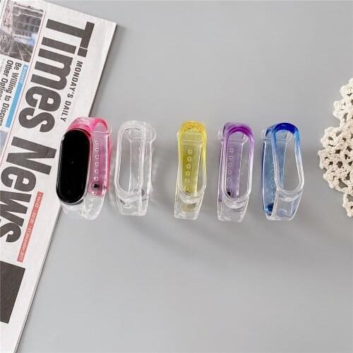 Watchbands For Xiaomi Mi Band 6 5 4 3 Strap Soft Silicone Transparent Gradient Colorful Bracelet For Mi Band 3 4 5 6 Accessories