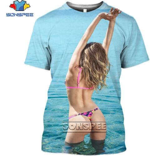 SONSPEE 3D Sexy Bikini Print T-shirt Summer Beach Model Back View Swimsuit Naked Bodybuilding Casual Harajuku Oversized Shirt