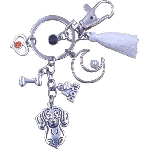 Dachshund Dog Animal Kawaii Keychain Charm New Key Ring Pet Tassels Antique Bohemian Women Men Boy Girl Jewelry Gift K044-045