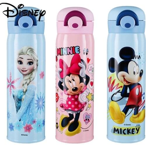 Disney 480ml 304 Stainless Steel Thermo Cup Cartoon Mickey Elsa Travel Mug Water Bottle Vacuum Flasks Thermocup For Winter Gift