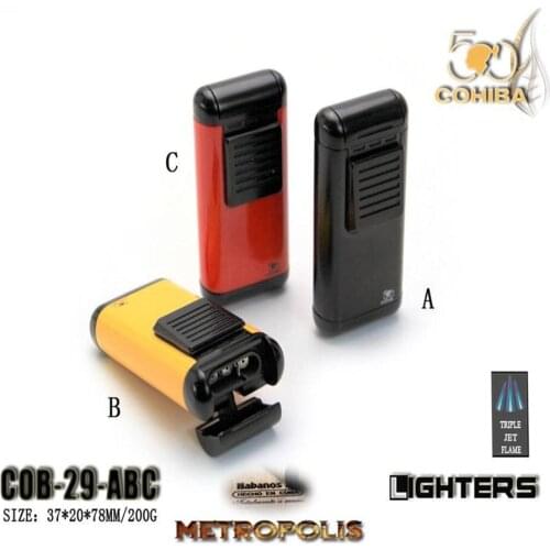 COHIBA Windproof Powerful Triple Torch Lighter BBQ Jet Gas Cigar Lighter Turbo Metal Kitchen Cigar Spray Gun Outdoor Gadgets Man