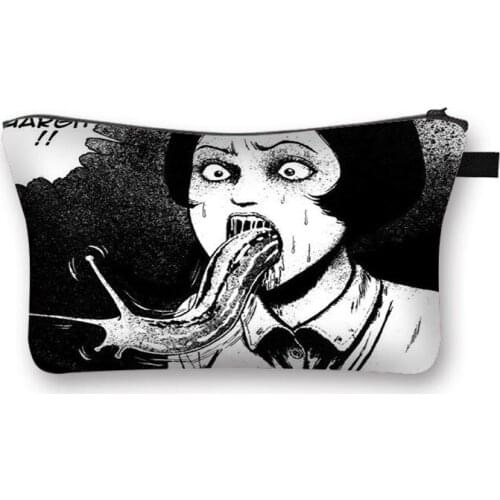 Japanese Junji Ito Horror Manga Print Women Makeup Bag Girls Storage Bags Ladies Cosmetic Case Female Make Up Pouches Organizer