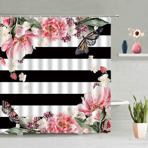 Flowers Butterfly Shower Curtain Rose Sunflower Floral Plants Bathroom Curtains Washable Fabric With Hooks Set Home Decor Screen