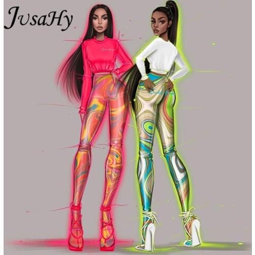 JuSaHy Y2K Mesh Print Foot Pants Women High Waist Skinny Slim Body-Shaping Leggings Fashion Sexy High Street Female Trousers